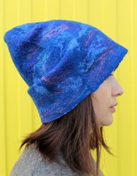 Felt hat NAVY BLUE handmade slouchy beanie hat. Winter Accessories gifts for women. Warm lightweight two way merino wool