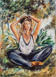 Woman Painting Meditation Original Art Portrait Oil Painting Canvas Wall Art