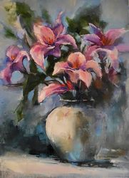 Lily flowers painting impressionism Original art Oil artwork