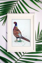 Pheasant wall art, Watercolor birds, original watercolor painting, bird home art, discount by Anne Gorywine