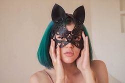 genuine leather mask, cat mask, play mask, bdsm mask, leather cat mask, whip and cake