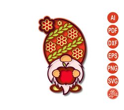 Layered  Gnome with Apple Mandala SVG, Back to School, DXF Files For Cricut