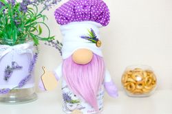 Kitchen Lavender Gnome with wooden cutting board