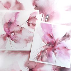 Small floral original art Set of 2 pale pink abstract flowers paintings Floral wall decor for Girl room Nursery Bedroom