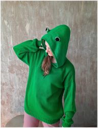 Frog hoodie women , goblincore clothing , hoodie for women , handmade sweater , knitted sweater , handmade gift