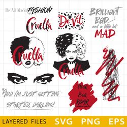 Cruella Bundle Layered SVG, Cruella Cricut file, Cruella Cut files, Cruella Layered digital vector file, Cruella Digital