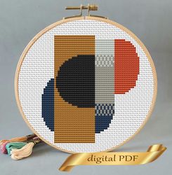 Abstract cross stitch pattern PDF, design easy embroidery DIY, modern embroidery