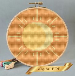 Sun cross stitch pattern PDF, design easy embroidery DIY, modern embroidery