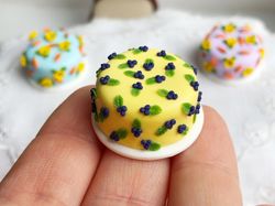 Dolls house miniature food, yellow cake with blueberries for dolls a 1:12 scale