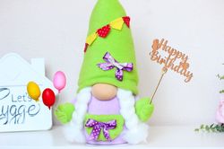 Happy birthday Gnome Girl with balloons / Birthday gift box
