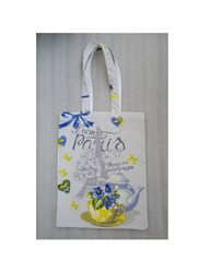 Strong reusable blue eco-friendly canvas tote bag with violets