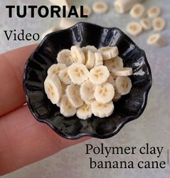Miniature  banana cane. Tutorial polymer clay. Dollhouse foods. Video, pdf. Miniature pattetn