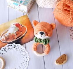 Rattle Fox toy, Baby Rattle, Crochet Stuffed Animal Toy, Baby shower gift idea, Stuffed toys for toddlers
