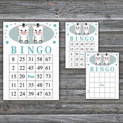 Baby Zebra bingo cards,Zebra themed bingo game,Zebra Printable bingo cards,60 Bingo Cards,INSTANT DOWNLOAD--359