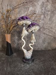 Skull mushroom for witchy home decor, Purple toadstool, Goth decor, Halloween gifts, Halloween decor, Mushroom statue