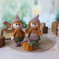 Handmade toys for home decor. Autumn decor. Autumn pumpkin decor. Autumn Gnomes. Artistic unique toys. Gnome figurines.