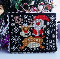 Santa and reindeer cross stitch pattern, Funny christmas cross stitch, Winter cross stitch, Digital PDF