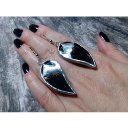 Bat wings mirror earrings, Goth witchy earrings, Tin soldered, witch earrings, Halloween, witchy earrings, Bat lover