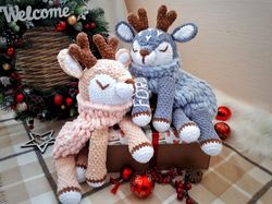Personalized stuffed animal deer.  Crochet animal plush deer. Deer pajama bag. 1st Birthday Gift. Baby shower gift.