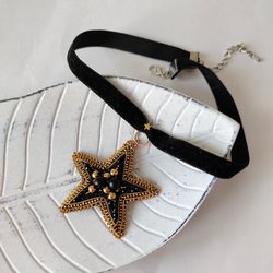 Black choker star, star necklace, handmade necklace jewelry for women, gift for girlfriend