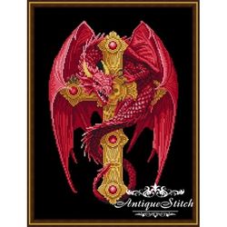Ruby Celtic Dragon Cross Stitch Pattern PDF Medieval Embroidery Celtic Cross Fantasy Compatible Pattern Keeper