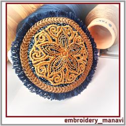 In the hoop embroidery design Brooch with pattern and fringe.