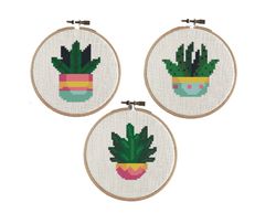 Set Plant cross stitch pattern PDF, Modern flower cross stitch pattern bundle