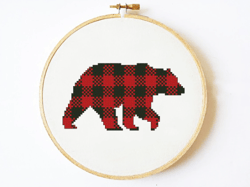 Buffalo bear cross stitch pattern Christmas, Modern cross stitch pattern, Simple cross stitch for beginner