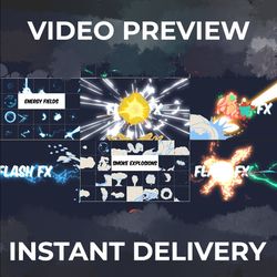 Flash Fx Animation Pack. Energy fields, Smoke explosions, Electric FX, Basic shapes. Full customizable. Video tutorial