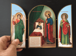 Authentic Russian /Byzantine Icon of the Virgin Mary the Healing Triptych
