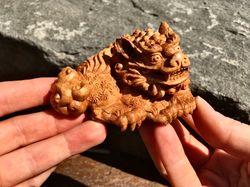 Hand-carved Wooden Figurine Chinese Lion