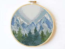 10inch Mountains cross stitch pattern, Forest cross stitch pattern modern, nature embroidery needlecraft pattern, Scener