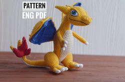 Charizard pokemon, PDF English crochet pattern