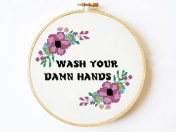Flower  cross stitch pattern Wash your hands