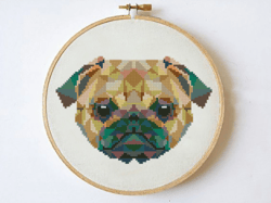 Pug cross stitch pattern embroidery kit cross stitch pattern modern geometric cross stitch pattern dog embroidery design