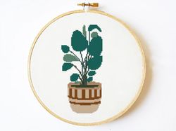 Gift for plant mom, Green floral cross stitch pattern