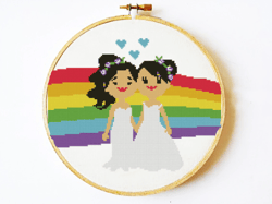 Wedding Cross Stitch Pride LGBT Love Two Girls  Feminism