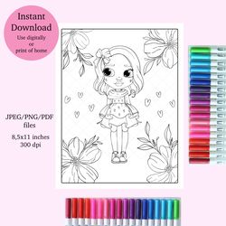 Stunning blythe doll coloring page, digital download coloring page, all ages coloring page, cute rainbow coloring sheet