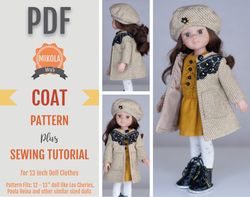 Paola Reina clothes pattern, Doll COAT pattern, Dianna Effner Little Darling clothes, 13 inch doll pattern, Doll fashion
