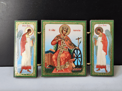 Triple folding icon on a wood -  Holy Great Martyr Katherine, 13 x 8 cm