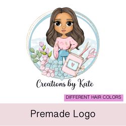 Stunning crafter premade logo design, small business logo, girl crafter logo, cute logo, cartoon logo, scrapbook logo