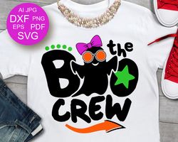 The boo crew print Girl gift Ghost sunglasses Pink bow clipart Halloween shirt design Digital download files png pdf svg