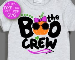 The boo crew print Girl shirt design Pumpkin sunglasses Pink bow clipart Halloween shirt design Digital download