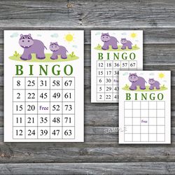 Hippo bingo cards,Hippo bingo game,Hippo Printable bingo cards,60 Bingo Cards,INSTANT DOWNLOAD--355