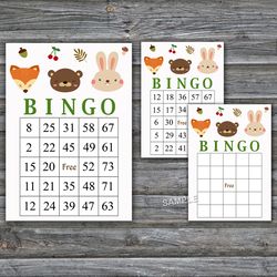 Woodland animals bingo cards,Woodland bingo game,Woodland Printable bingo cards,60 Bingo Cards,INSTANT DOWNLOAD--354