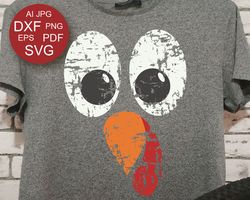 Thanksgiving turkey face colored clipart Grunge shirt design Digital downloads files