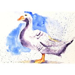 Duck Painting Home Decor Original Art Animal Farm Wall Art Watercolor Duck Small Painting by LarisaRay
