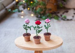 Miniature ROSE potted, Mini plant for dollhouse, Cute desk decor, Cheer up gift, Collectible Fairy garden miniature 1/12