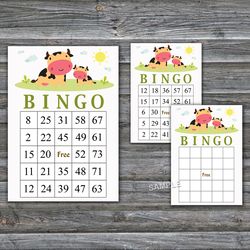 Cow bingo cards,Farm bingo game,Cow printable bingo cards,60 Bingo Cards,INSTANT DOWNLOAD--347