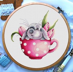 Rabbit cross stitch pattern, Funny bunny cross stitch, Animals cross stitch, Tulip cross stitch, Flowers cross stitch